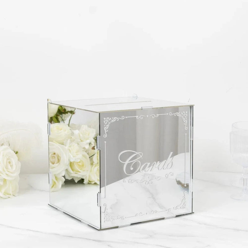 10" Mirror Acrylic Wedding Card Box with Slot