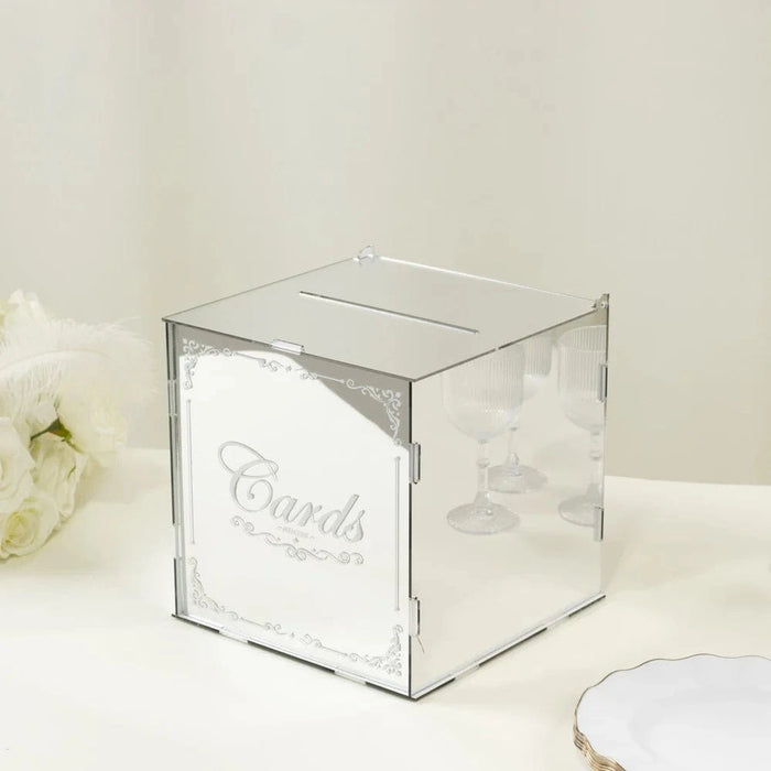 10" Mirror Acrylic Wedding Card Box with Slot