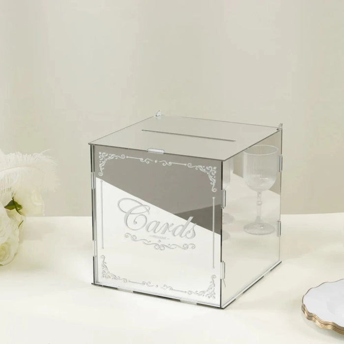 10" Mirror Acrylic Wedding Card Box with Slot
