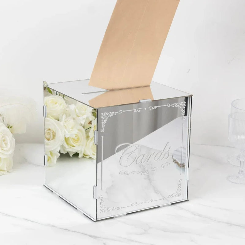 10" Mirror Acrylic Wedding Card Box with Slot