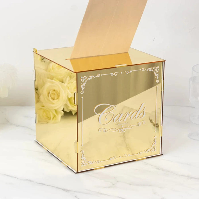 10" Mirror Acrylic Wedding Card Box with Slot