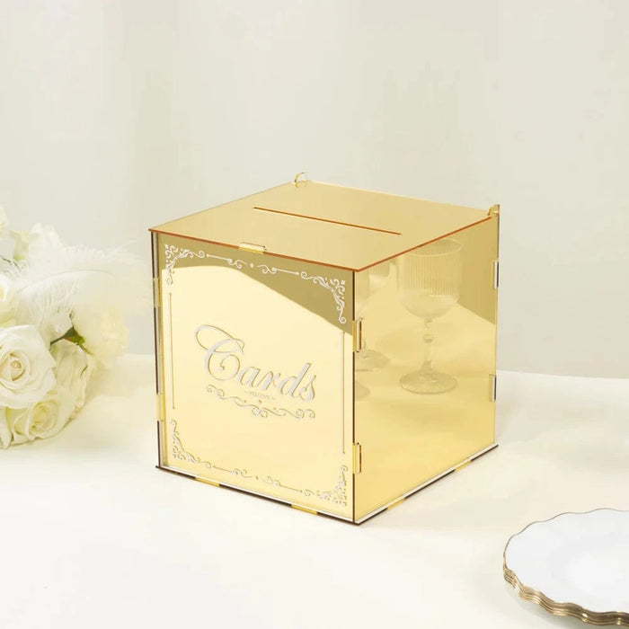 10" Mirror Acrylic Wedding Card Box with Slot