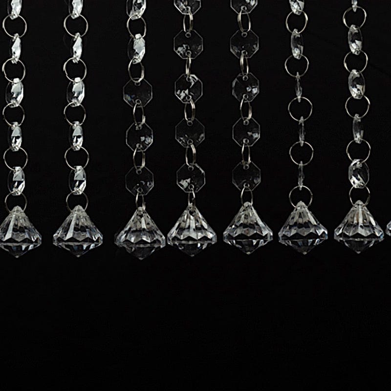 10 Octagon Acrylic Crystal Beaded Garland Strands with Diamond Prism Pendant - Clear ACRY_CHAIN002_3FT_CLR