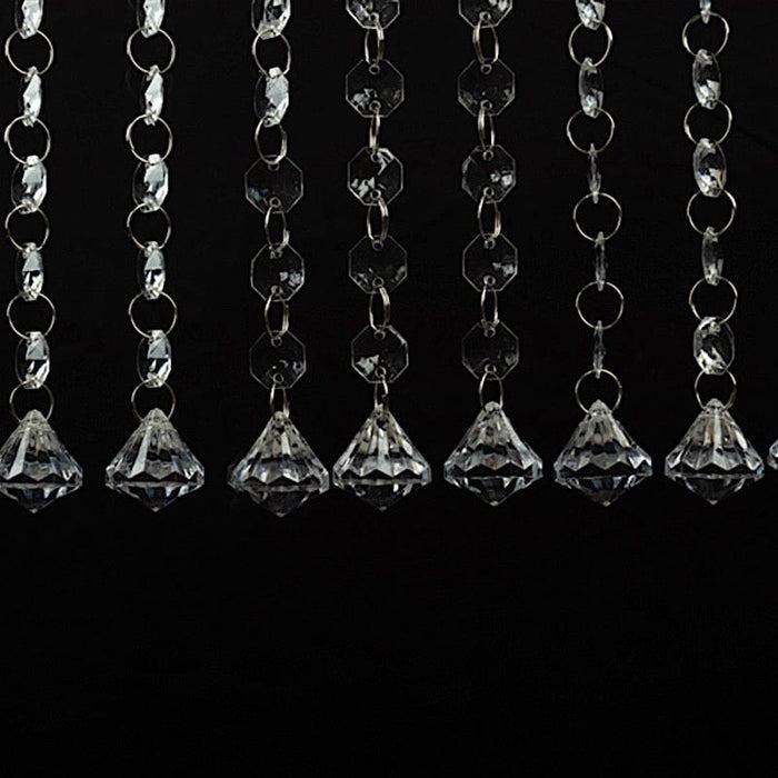 10 Octagon Acrylic Crystal Beaded Garland Strands with Diamond Prism Pendant - Clear ACRY_CHAIN002_3FT_CLR