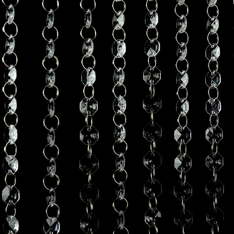 10 Octagon Acrylic Crystal Beaded Garland Strands with Diamond Prism Pendant - Clear ACRY_CHAIN002_3FT_CLR