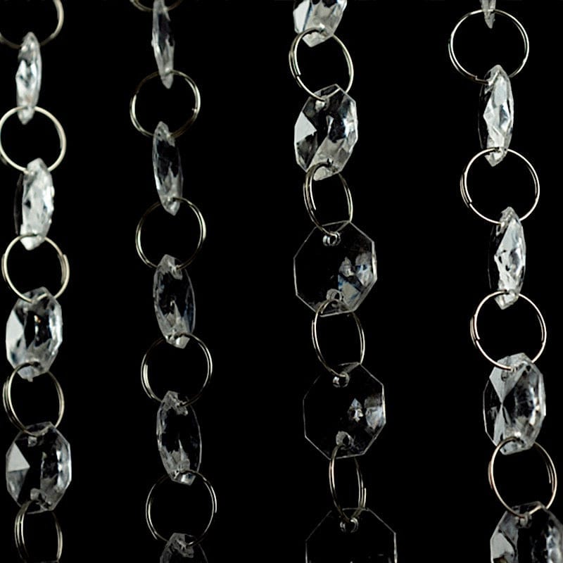 10 Octagon Acrylic Crystal Beaded Garland Strands with Diamond Prism Pendant - Clear ACRY_CHAIN002_3FT_CLR