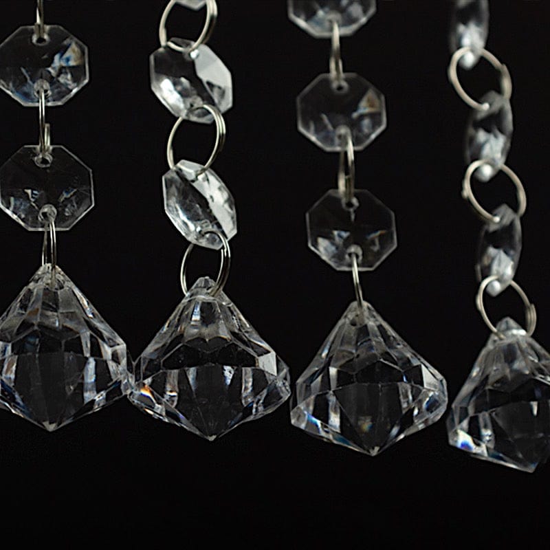 10 Octagon Acrylic Crystal Beaded Garland Strands with Diamond Prism Pendant - Clear ACRY_CHAIN002_3FT_CLR