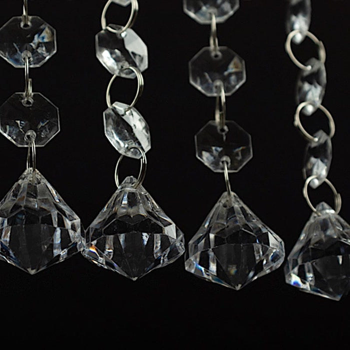 10 Octagon Acrylic Crystal Beaded Garland Strands with Diamond Prism Pendant - Clear ACRY_CHAIN002_3FT_CLR