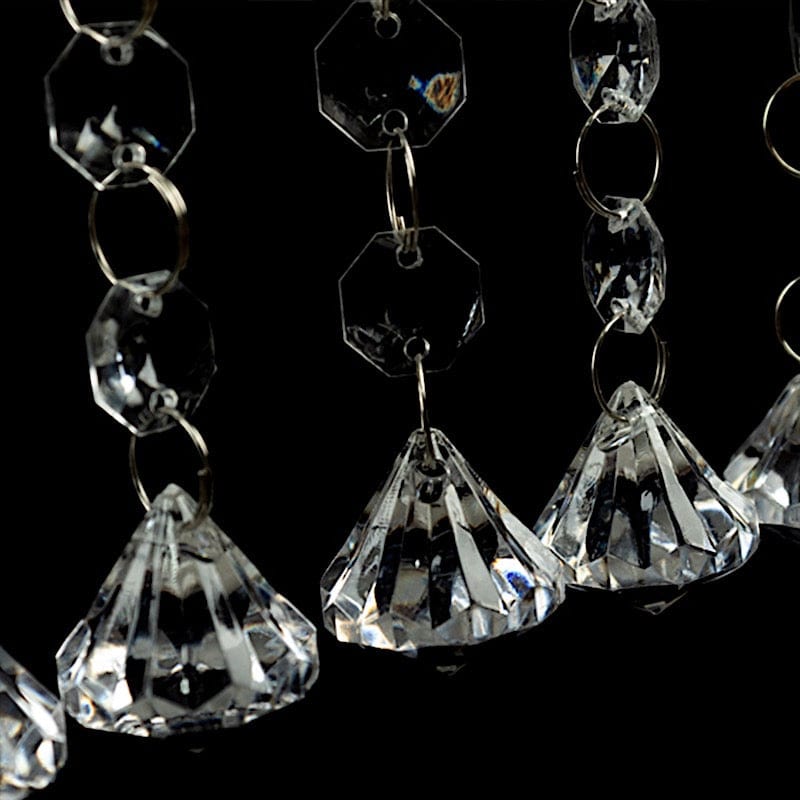 10 Octagon Acrylic Crystal Beaded Garland Strands with Diamond Prism Pendant - Clear ACRY_CHAIN002_3FT_CLR