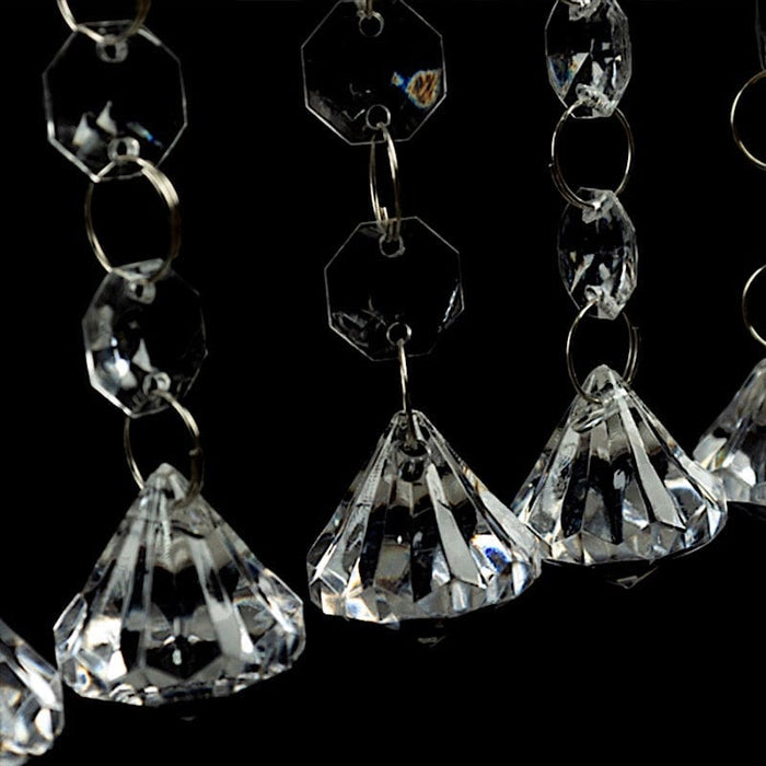 10 Octagon Acrylic Crystal Beaded Garland Strands with Diamond Prism Pendant - Clear ACRY_CHAIN002_3FT_CLR