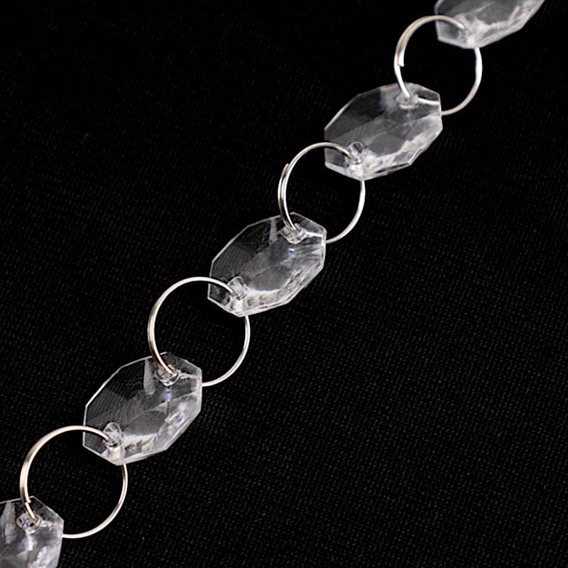 10 Octagon Acrylic Crystal Beaded Garland Strands with Diamond Prism Pendant - Clear ACRY_CHAIN002_3FT_CLR