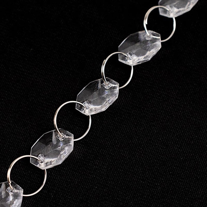 10 Octagon Acrylic Crystal Beaded Garland Strands with Diamond Prism Pendant - Clear ACRY_CHAIN002_3FT_CLR