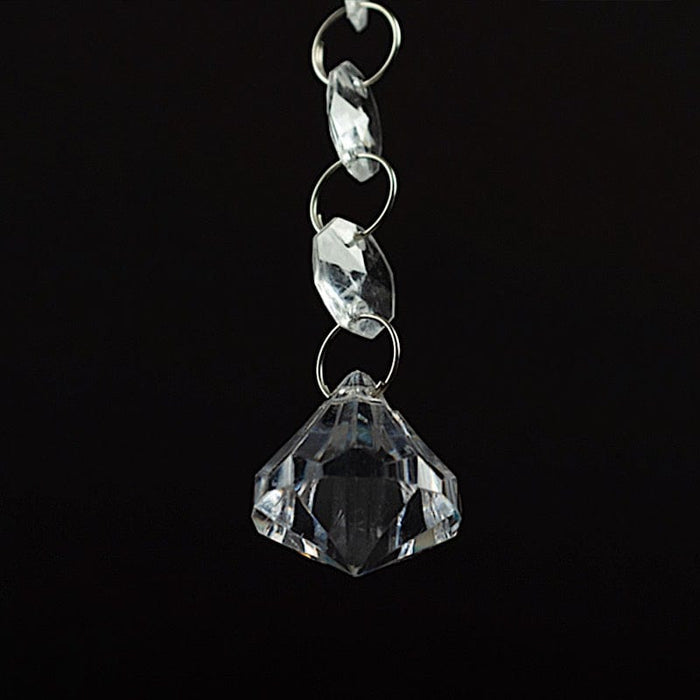 10 Octagon Acrylic Crystal Beaded Garland Strands with Diamond Prism Pendant - Clear ACRY_CHAIN002_3FT_CLR