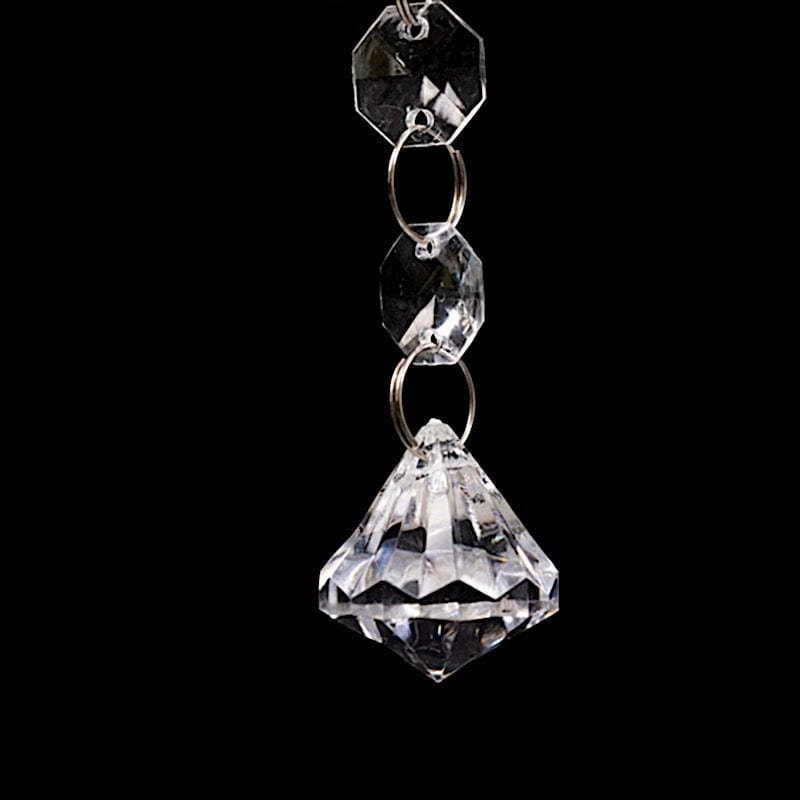 10 Octagon Acrylic Crystal Beaded Garland Strands with Diamond Prism Pendant - Clear ACRY_CHAIN002_3FT_CLR