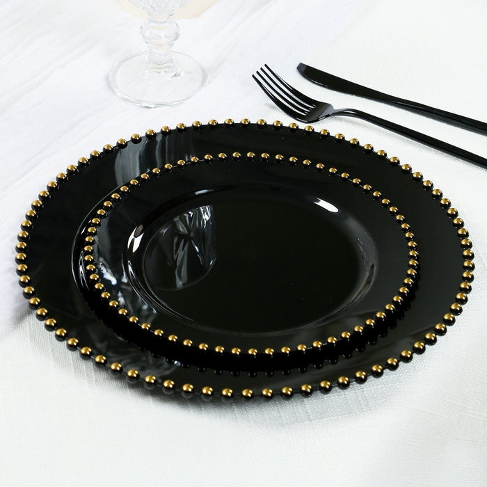 10 Round Plastic Salad Dinner Plates with Beaded Rim - Disposable Tableware