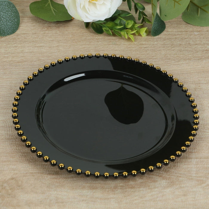 10 Round Plastic Salad Dinner Plates with Beaded Rim - Disposable Tableware