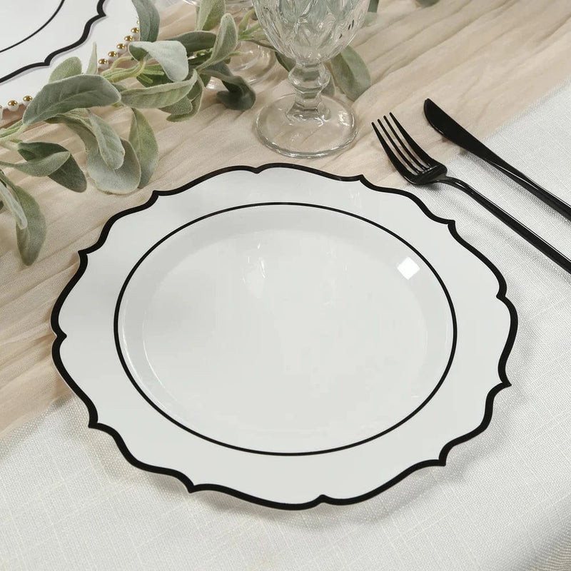 10 pcs 10" Plastic Dinner Plates With Scalloped Rim - Disposable Tableware