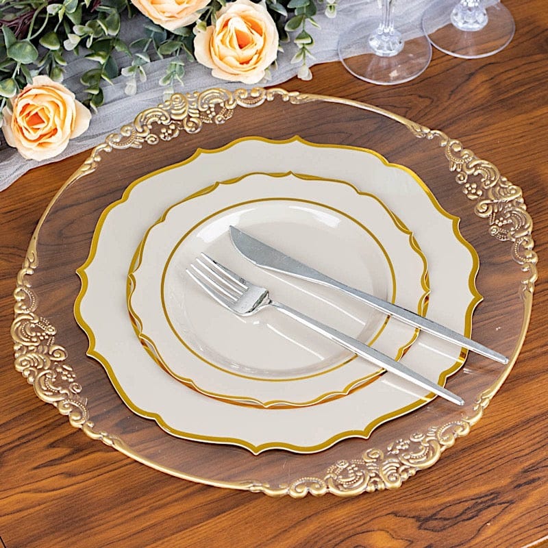 10 pcs 10" Plastic Dinner Plates With Scalloped Rim - Disposable Tableware