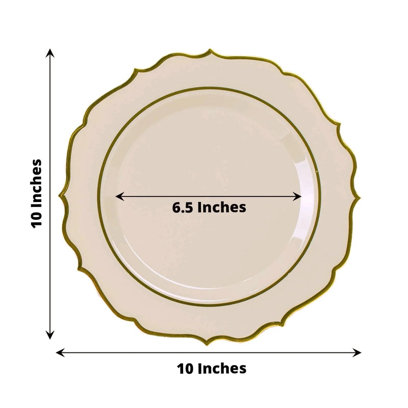 10 pcs 10" Plastic Dinner Plates With Scalloped Rim - Disposable Tableware