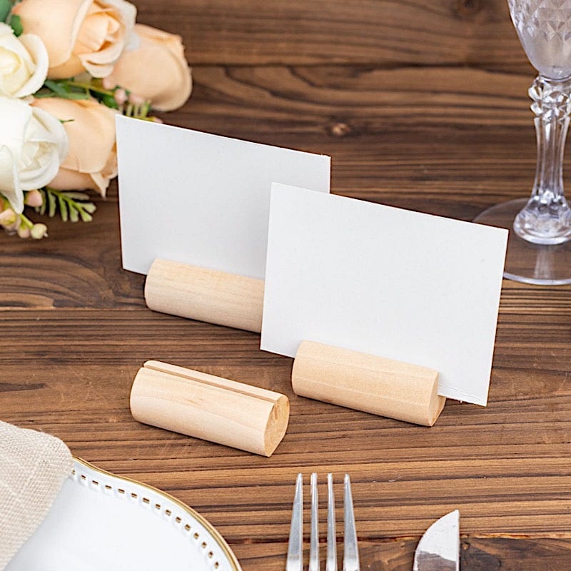 10 pcs 2"  Farmhouse Cylindrical Wooden Place Card Holders - Natural CARD_WOOD03_NAT