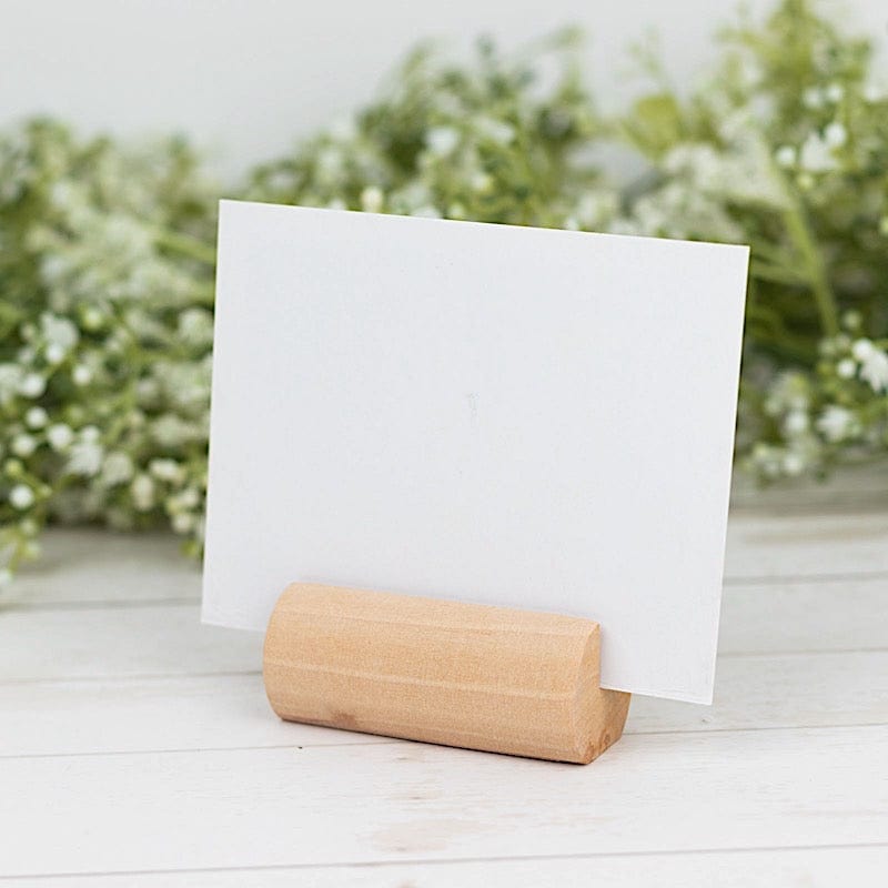 10 pcs 2"  Farmhouse Cylindrical Wooden Place Card Holders - Natural CARD_WOOD03_NAT