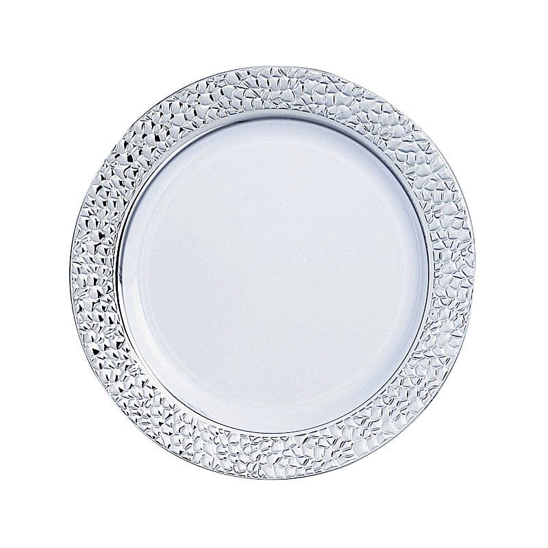 10 pcs 7.5" wide Round Salad Plates with Hammered Trim - Disposable Tableware