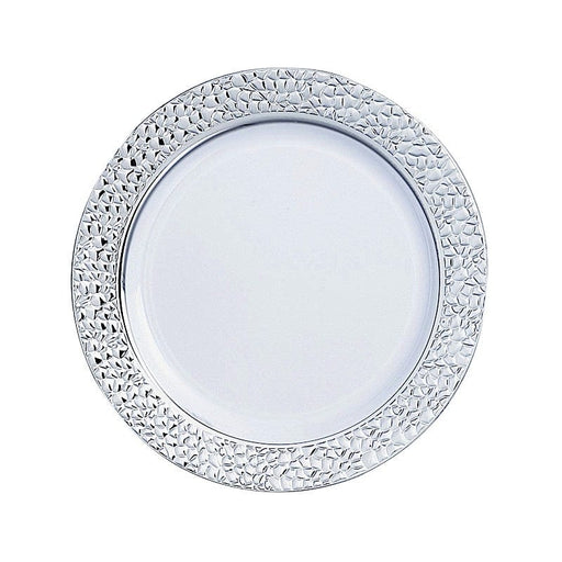 10 pcs 7.5" wide Round Salad Plates with Hammered Trim - Disposable Tableware