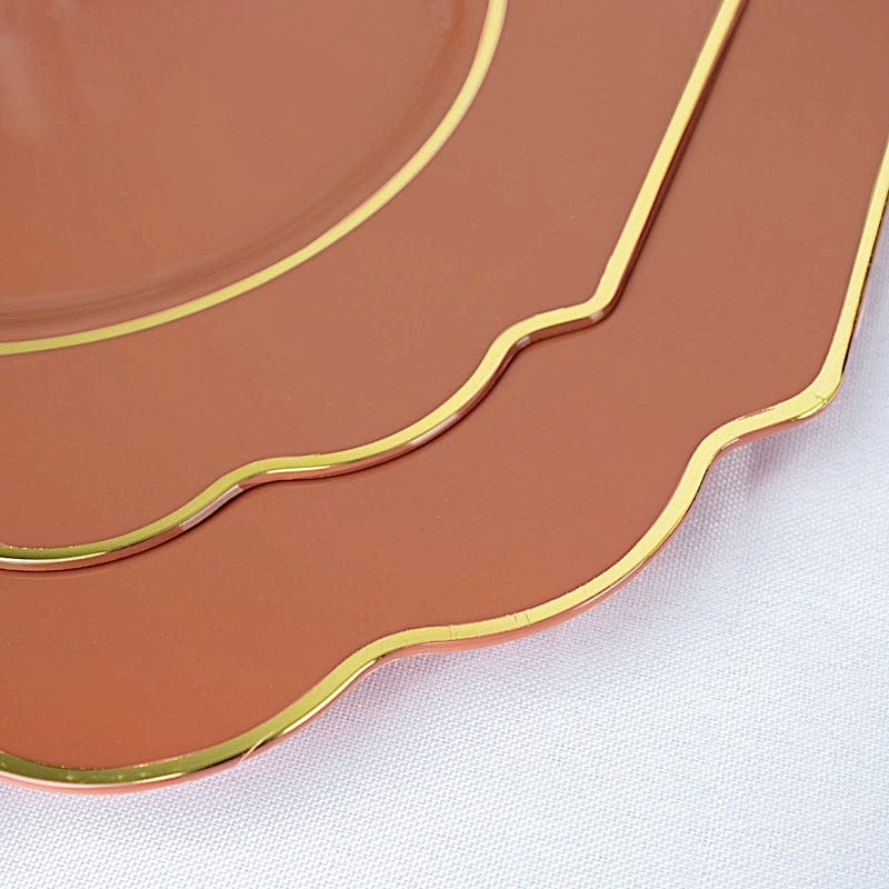 10 pcs 8" Baroque Plastic Dessert Plates with Gold Rim - Disposable Tableware