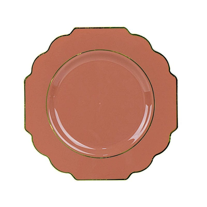10 pcs 8" Baroque Plastic Dessert Plates with Gold Rim - Disposable Tableware DSP_PLR0014_8_TERCGD