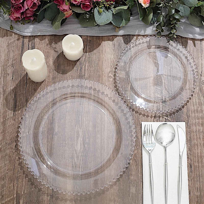 10 pcs 8" Plastic Dinner Plates With Beaded Rim - Disposable Tableware