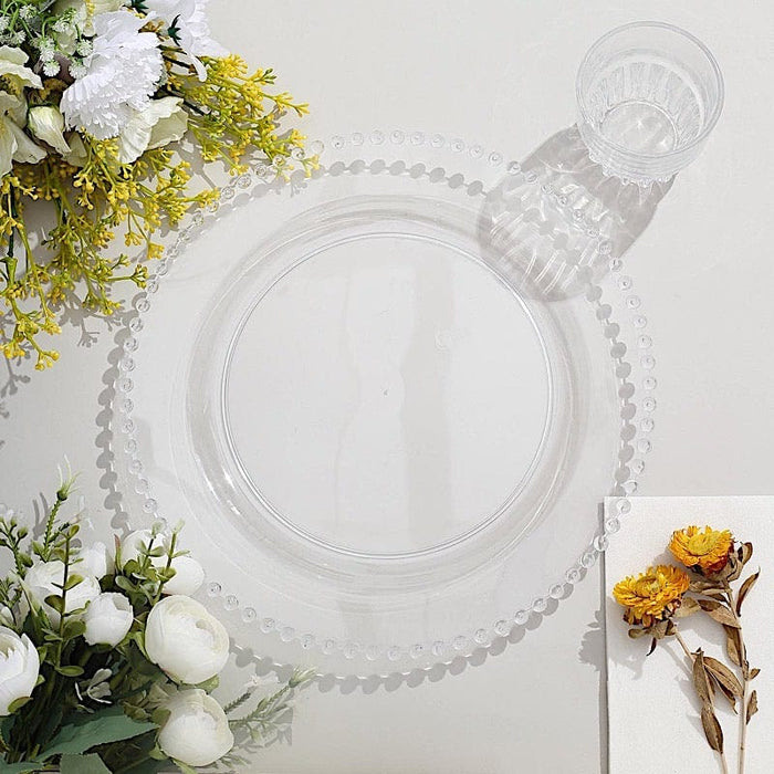 10 pcs 8" Plastic Dinner Plates With Beaded Rim - Disposable Tableware