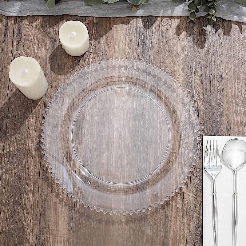 10 pcs 8" Plastic Dinner Plates With Beaded Rim - Disposable Tableware