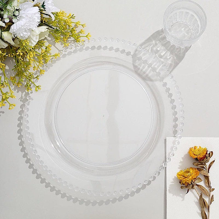 10 pcs 8" Plastic Dinner Plates With Beaded Rim - Disposable Tableware