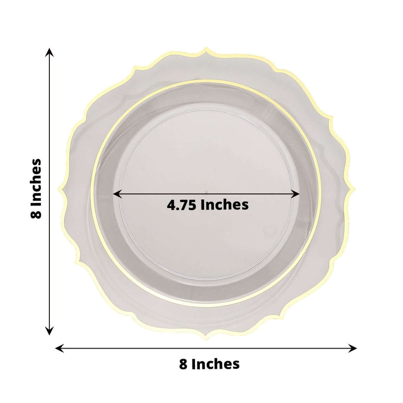 10 pcs 8" White Plastic Dessert Plates With Scalloped Rim - Disposable Tableware