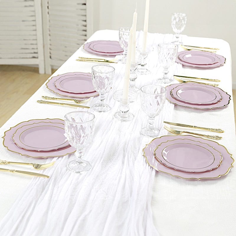10 pcs 8" White Plastic Dessert Plates With Scalloped Rim - Disposable Tableware