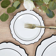 10 pcs 8" White Plastic Dessert Plates With Scalloped Rim - Disposable Tableware