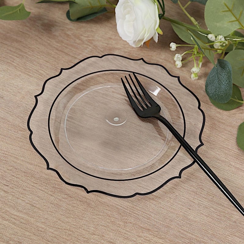 10 pcs 8" White Plastic Dessert Plates With Scalloped Rim - Disposable Tableware