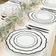 10 pcs 8" White Plastic Dessert Plates With Scalloped Rim - Disposable Tableware