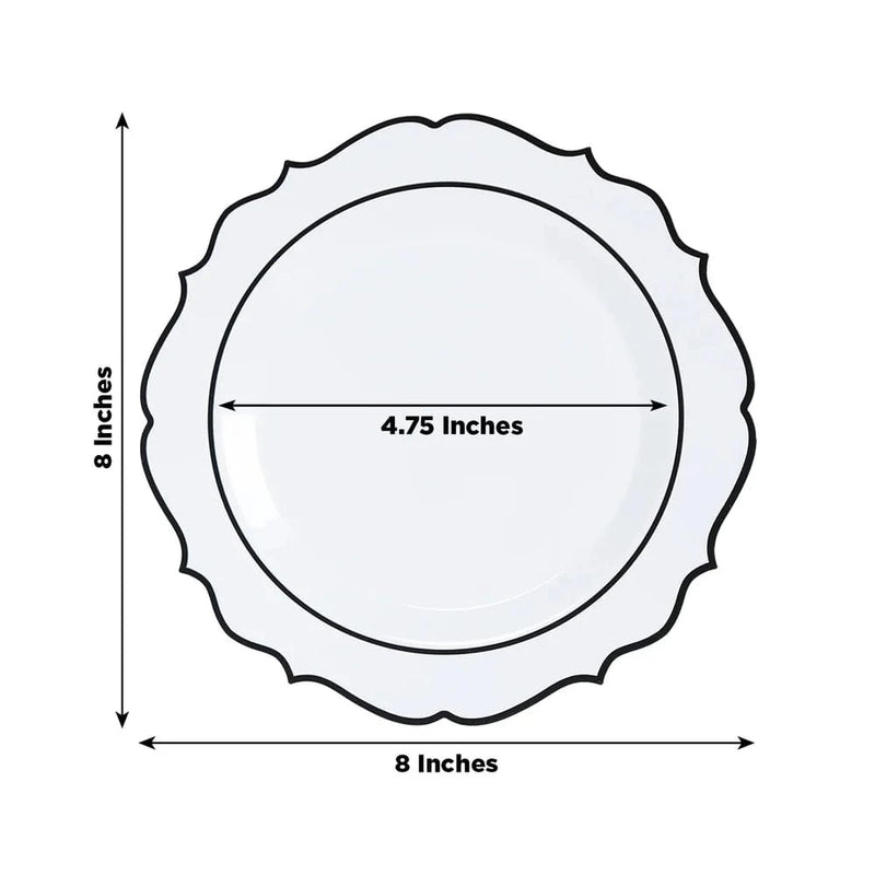 10 pcs 8" White Plastic Dessert Plates With Scalloped Rim - Disposable Tableware