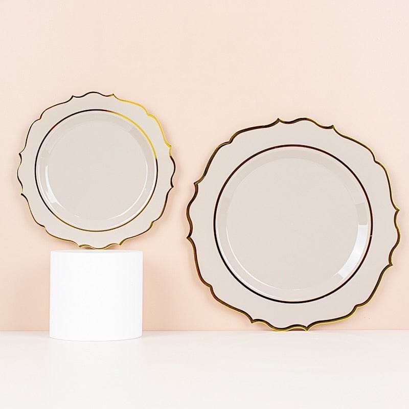 10 pcs 8" White Plastic Dessert Plates With Scalloped Rim - Disposable Tableware