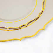 10 pcs 8" White Plastic Dessert Plates With Scalloped Rim - Disposable Tableware