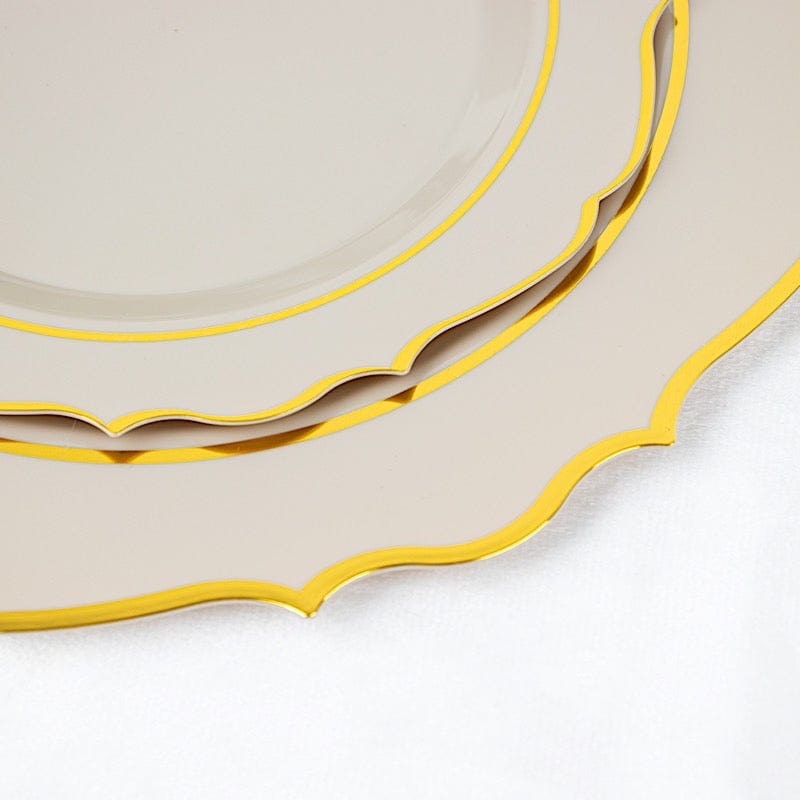 10 pcs 8" White Plastic Dessert Plates With Scalloped Rim - Disposable Tableware