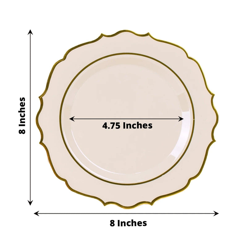 10 pcs 8" White Plastic Dessert Plates With Scalloped Rim - Disposable Tableware