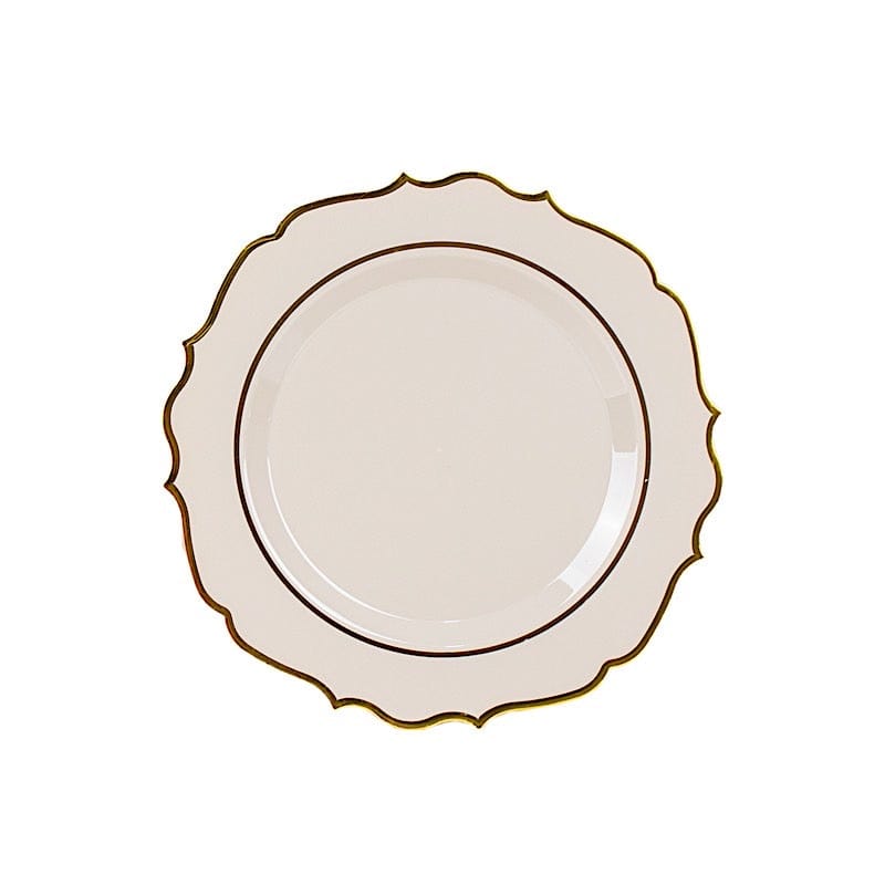 10 pcs 8" White Plastic Dessert Plates With Scalloped Rim - Disposable Tableware DSP_PLR0011_8_TAUP