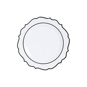 10 pcs 8" White Plastic Dessert Plates With Scalloped Rim - Disposable Tableware DSP_PLR0011_8_WHBK