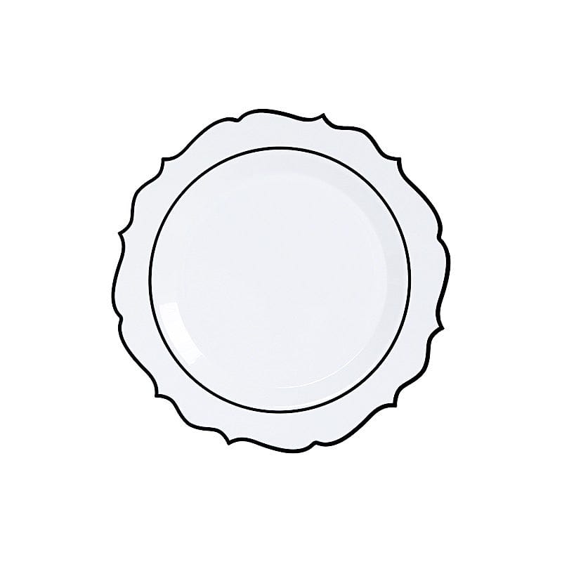 10 pcs 8" White Plastic Dessert Plates With Scalloped Rim - Disposable Tableware DSP_PLR0011_8_WHBK