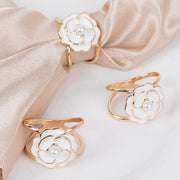 10 Pearl Floral Metal Napkin Rings with Gold Rim