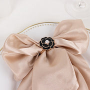 10 Pearl Floral Metal Napkin Rings with Gold Rim