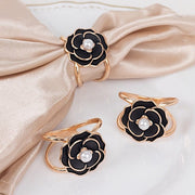 10 Pearl Floral Metal Napkin Rings with Gold Rim