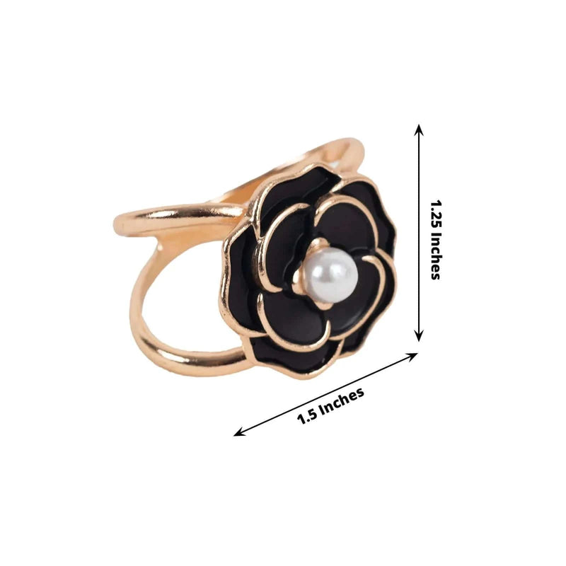 10 Pearl Floral Metal Napkin Rings with Gold Rim